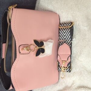 Elegant Pink Women's Bag with Butterfly Charm & 2 Different Straps
